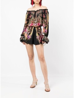 Camilla drop-shoulder frill silk playsuit