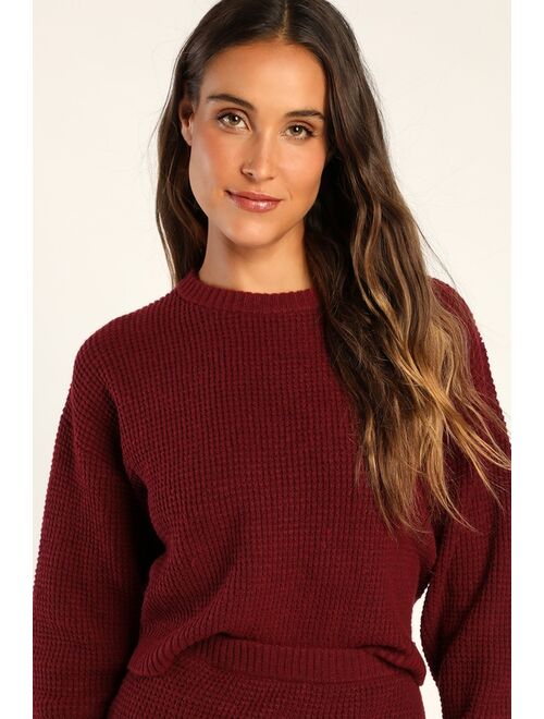 Lulus Autumn Sweetheart Burgundy Waffle Knit Two-Piece Sweater Dress