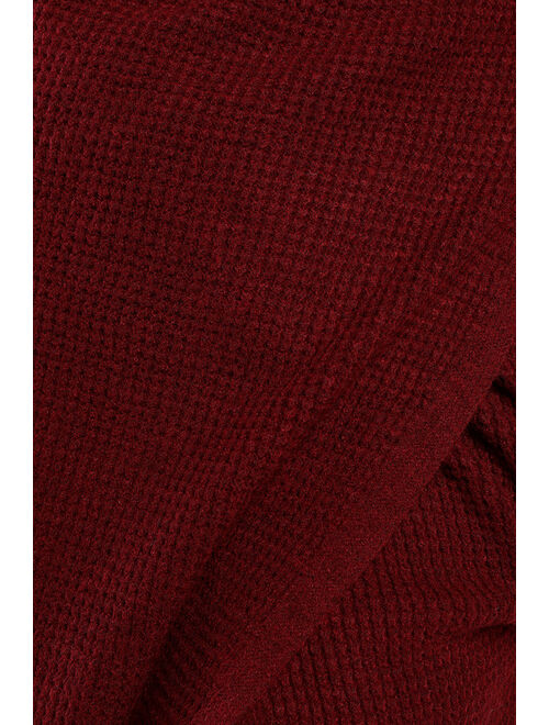 Lulus Autumn Sweetheart Burgundy Waffle Knit Two-Piece Sweater Dress