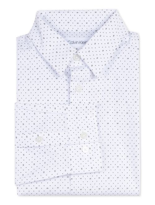 CALVIN KLEIN Big Boys Slim-Fit Stretch Logo Dot-Print Dress Shirt