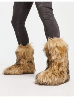 faux fur calf boot in brown