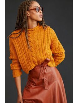 Mock Neck Cable-Knit Sweater