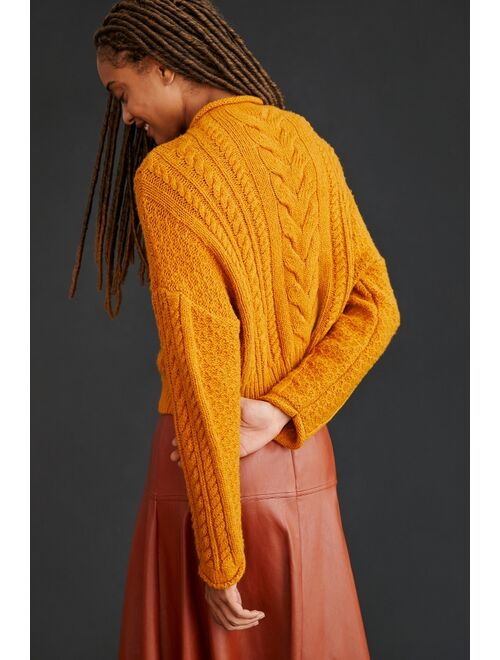 Pilcro Mock Neck Cable-Knit Sweater