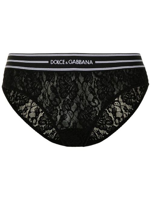 Dolce & Gabbana logo-waistband lace briefs