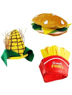 Tigerdoe Food Hats Fast Food Hats - Burger Hat - Fries Hats - Corn On The Cob Hat - Food Costumes (3 Pack)