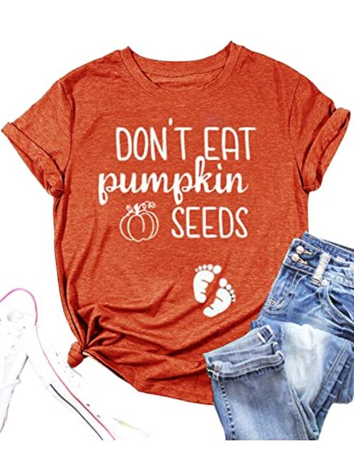 Zifota Halloween Maternity T-Shirt Women Funny Pregnancy Announcement Shirt Cute Pumpkin Baby Feet Letter Print Graphic Tops