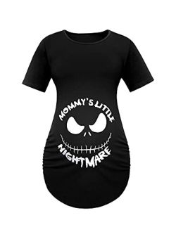 Lorjuly Women's Maternity Halloween Mommys Little Nightmare Cute Pregnant T Shirts