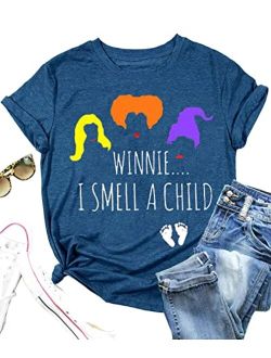 EXMIUN Winnie I Smell a Child Pregnancy Halloween Shirts Women Fall Pregnancy T Shirts Sanderson Sisters Top Tees