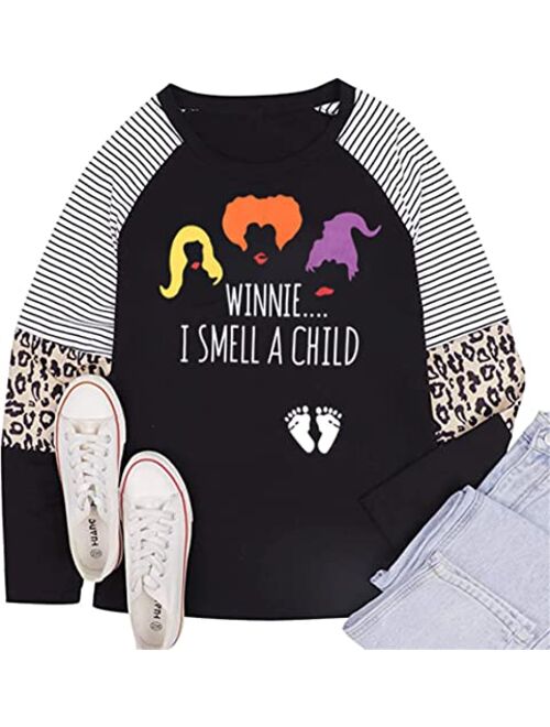 Heyo Halloween Pregnancy Shirt Maternity Halloween Raglan Long Sleeve Tee Funny Cute Smell A Child Pregnant Leopard Print Tops