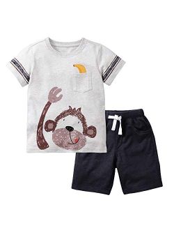 Little Bitty Toddler Boy Clothes Boys Summer Outfits Cotton Short Sleeve T-Shirt & Shorts Set 2-7Yrs
