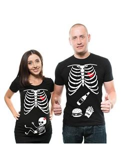 Silk Road Tees Halloween Skeleton Maternity Shirt Baby Girl X-ray Couple Matching Shirts Skeleton Burger Men's Shirt Beer Tee