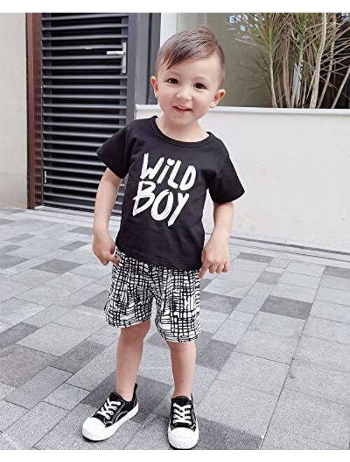 Kucnuzki Toddler Baby Boy Clothes Outfits Short Summer Sleeve Letters Printed Shirt Shorts Sets 2PC Little Boy Clothing