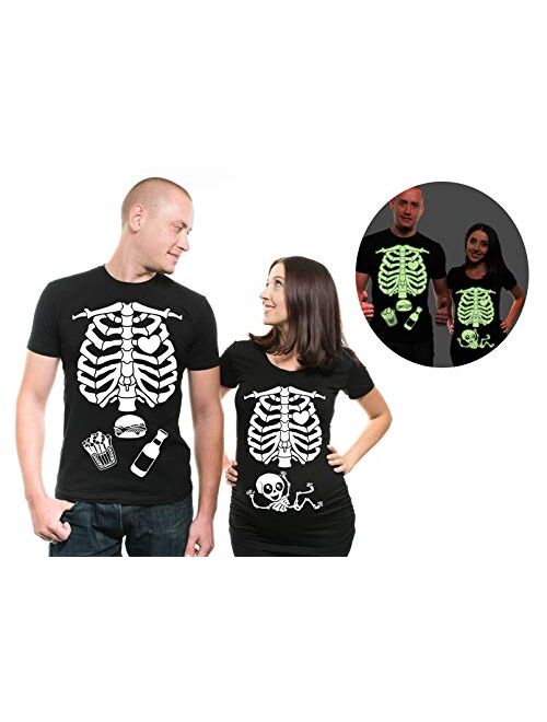 Silk Road Tees Glow in The Dark Maternity Couple Skeleton Halloween T-Shirt Costumes Party Pregnancy top