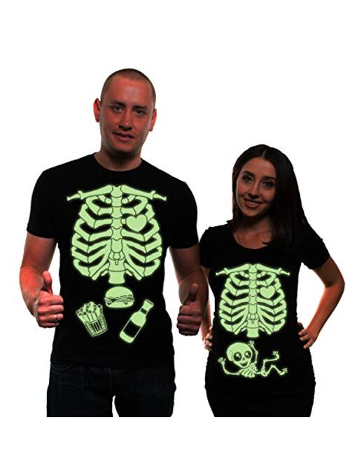 Silk Road Tees Glow in The Dark Maternity Couple Skeleton Halloween T-Shirt Costumes Party Pregnancy top