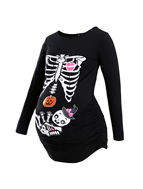 Minseng Direct Woman Halloween Maternity Shirt Pregnant Skeleton T-Shirt