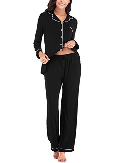 Aamikast Women's Pajama Sets Long Sleeve Button Down Sleepwear Nightwear Soft Pjs Lounge Sets