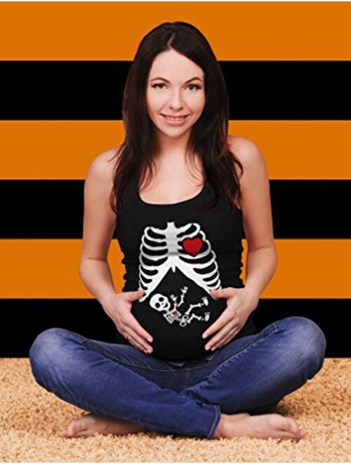 Tstars Maternity Halloween Costumes Mom Baby Skeleton Pregnant Costume Tank Top