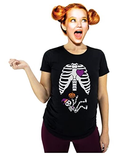 Tstars Halloween Maternity Shirt Pumpkin Skeleton Funny Pregnant Costumes for Women