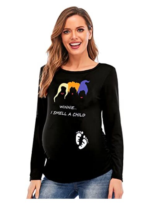 DDSOL Women's Skeleton Maternity Shirt Long Sleeve Hocus Pocus Pregnancy Tops