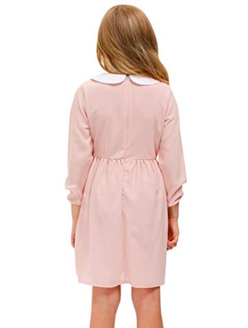 Besserbay Girls Halloween Peter Pan Collar Pink Smocked Midi Dress 4-12 Years