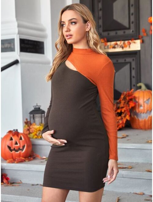 SHEIN Maternity Mock Neck Colorblock Bodycon Dress