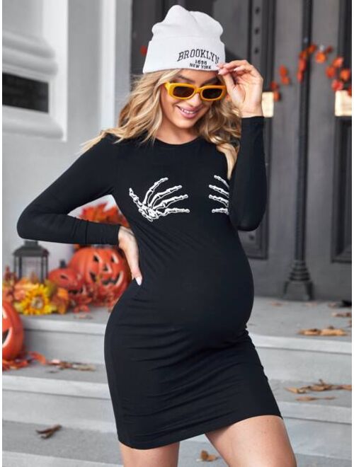 SHEIN Maternity Skeleton Print Bodycon Dress