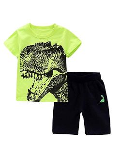IjnUhb Toddler Boy Clothes Cartoon Cotton Summer Short Sleeve T-Shirt and Shorts Kids Outfit Set 2-7 Year