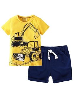 HZXVic Cotton Toddler Boy Clothes, Summer Outfits for Kids Shorts Sleeve T-Shirt and Pants Set 2-7T