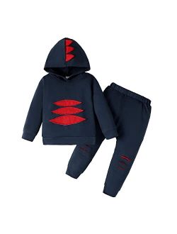 Kucnuzki Baby Boys Clothes Toddler Boy Fall Winter Outfits Dinosaur Hoodie Pants Set Long Sleeves Infant Sweatsuit