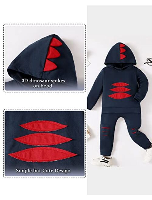 Kucnuzki Baby Boys Clothes Toddler Boy Fall Winter Outfits Dinosaur Hoodie Pants Set Long Sleeves Infant Sweatsuit