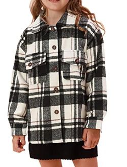 Danna Belle Girl Plaid Flannel Jacket Button Down Long Sleeve Coat Outwear with Pocket 5-12Y