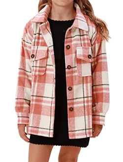 Danna Belle Girl Plaid Flannel Jacket Button Down Long Sleeve Coat Outwear with Pocket 5-12Y