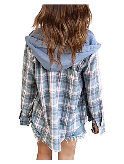 thefabland Girls' Hoodies Kids Long Sleeve Plaid Shirts Button Down Cute Jackets Tops