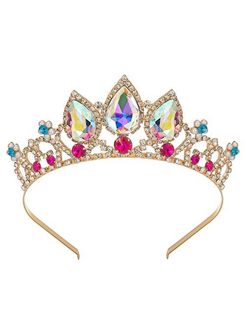 SWEETV Princess Tiaras for Little Girls, Kids Dress-up Crown Headband, Birthday Wedding Halloween Cosplay Hair Accessories