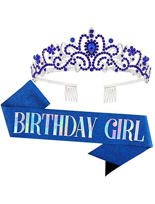 VELSCRUN Birthday Tiaras for Girls Birthday Crown Sash Happy Birthday Girl Tiara