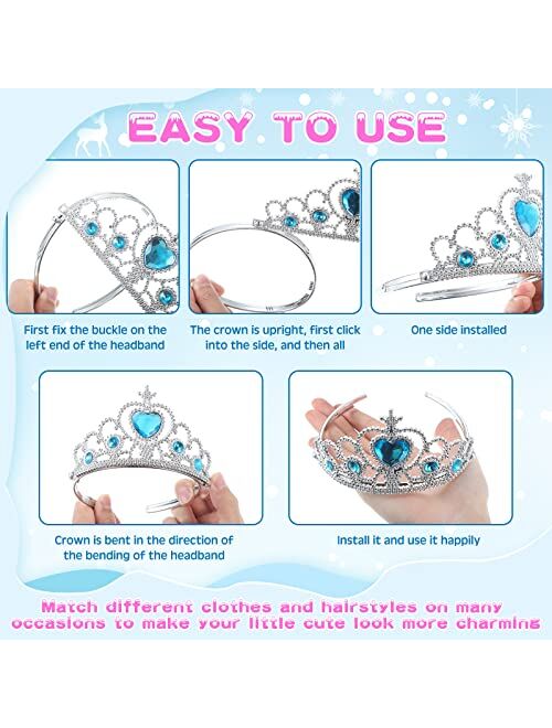 Bonuci 12 Pack Princess Crowns for Little Girls Tiara Crown Set Kids Dress up Costume Party Plastic Crown with Heart Stones Pink and Blue Tiara Crown for Girls Women Chil