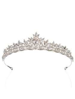 SWEETV Rhinestone Wedding Tiara for Bride - Princess Tiara Headband Bridal Crown, Bridal Hair Accessories for Women and Girls, Silver