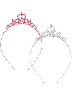Chuangdi 2 Pieces Girls Crystal Tiara Princess Crystal Headband Heart Rhinestone Tiara Crown for Kids Wedding Birthday Party