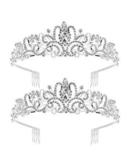 Crown, WSYUB Silver Crystal Tiara for Women Girls Princess Crown, Combs Tiaras for Bridal Wedding Prom Birthday Party Cosplay Halloween Costumes Hair Accessories,2pcs
