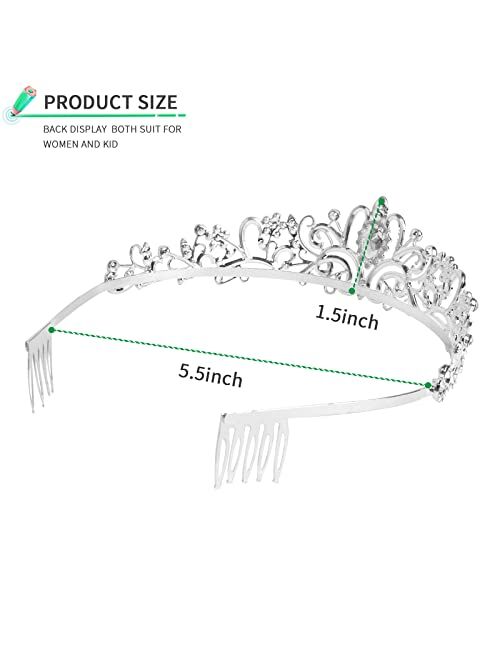 Crown, WSYUB Silver Crystal Tiara for Women Girls Princess Crown, Combs Tiaras for Bridal Wedding Prom Birthday Party Cosplay Halloween Costumes Hair Accessories,2pcs