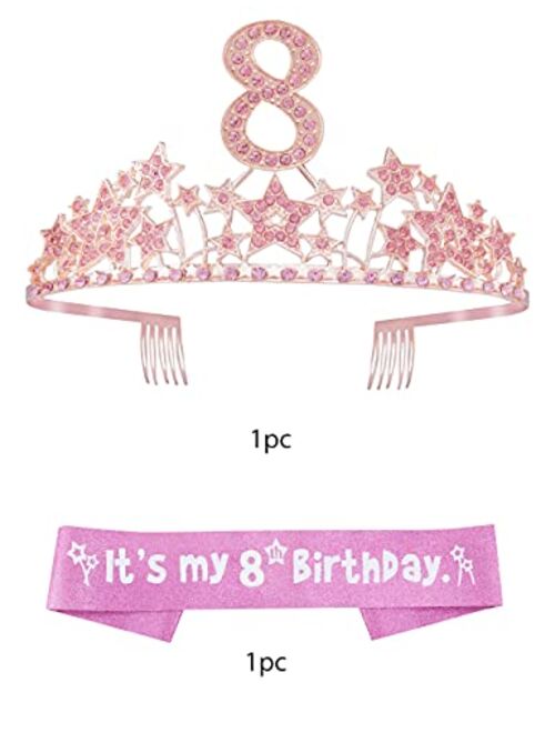 EBE EmmasbyEmma 8th Birthday, 8th Birthday Gifts for Girls, 8th Birthday Tiara Pink, 8th Birthday Tiara, 8th Birthday Crown, 8th Birthday Crown for Girls, 8th Birthday Cr