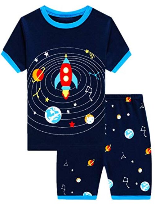 Akyzic Boys Pajamas Planet 100% Cotton Pjs Toddler 2 Piece Sleepwear Summer Clothes Kids Short Set 3t-10t