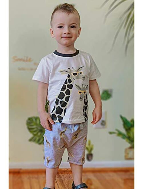 Bumeex Toddler Boy's Cotton Short Sleeve T-Shirt and Short Set 1-7Y
