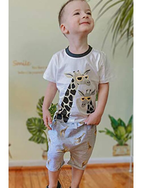 Bumeex Toddler Boy's Cotton Short Sleeve T-Shirt and Short Set 1-7Y