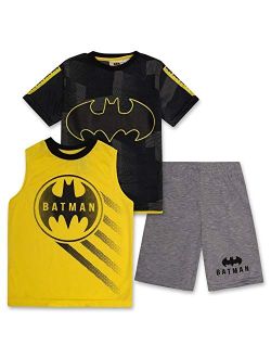 BATMAN T Shirt for Boys, Tank Top and Shorts 3 Piece Summer Activewear Bundle Shirt for Kids