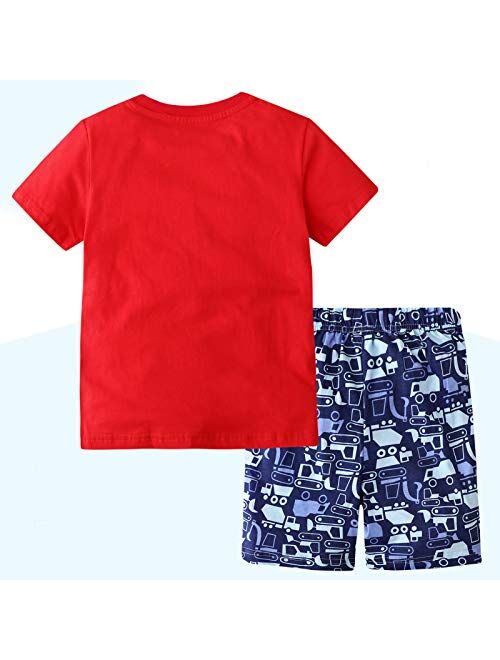 Jobakids Boy Summer Outfits Toddler Short Sets Cotton T-Shirt and Pants 2-Piece Clothes