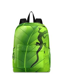 ZzWwR Lizard Gecko Shape on Green Leaf Large Portable Laptop Backpack Durable Travel Computer Bag for Men Women School Bookbag Work