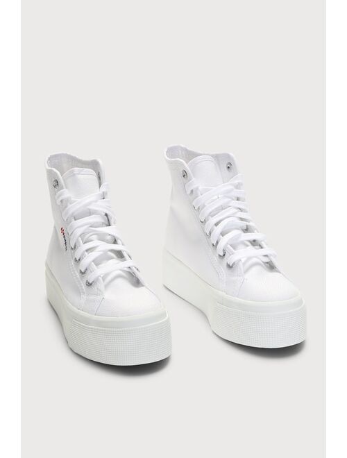 Superga 2708 Hi Top White Lace-Up Canvas Flatform Sneakers