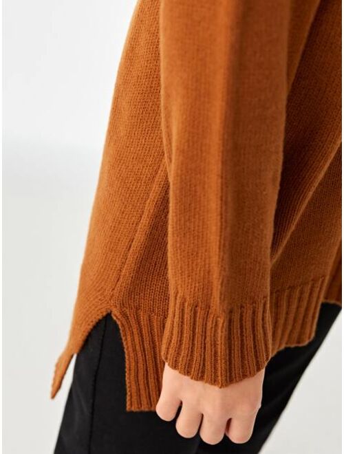 SHEIN Girls Turtleneck Drop Shoulder Cable Knit Sweater Dress