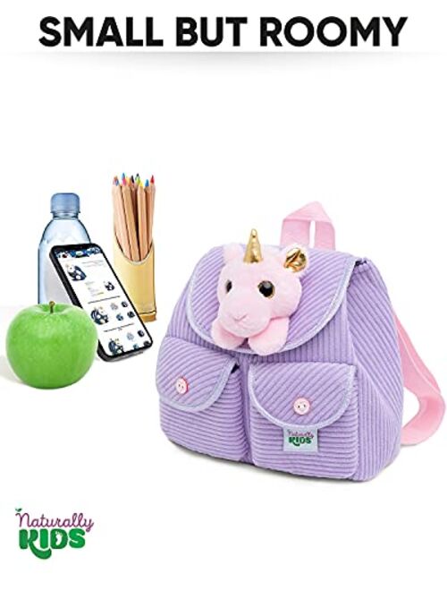 Naturally KIDS Small Unicorn Backpack - 3 - 4 Year Old Girl Gifts - Toddler Backpack for Girl Boy w Stuffed Animal - Toys for 3 Year Old Girls - w Pockets & Reflective Lo